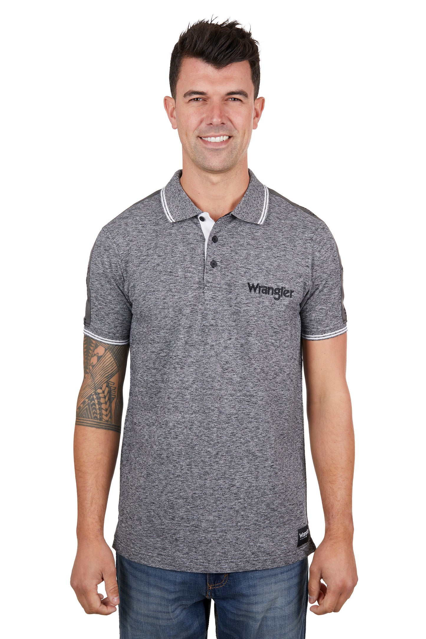 X4S1560188 Wrangler Men's Jackson SS Polo Charcoal Marle