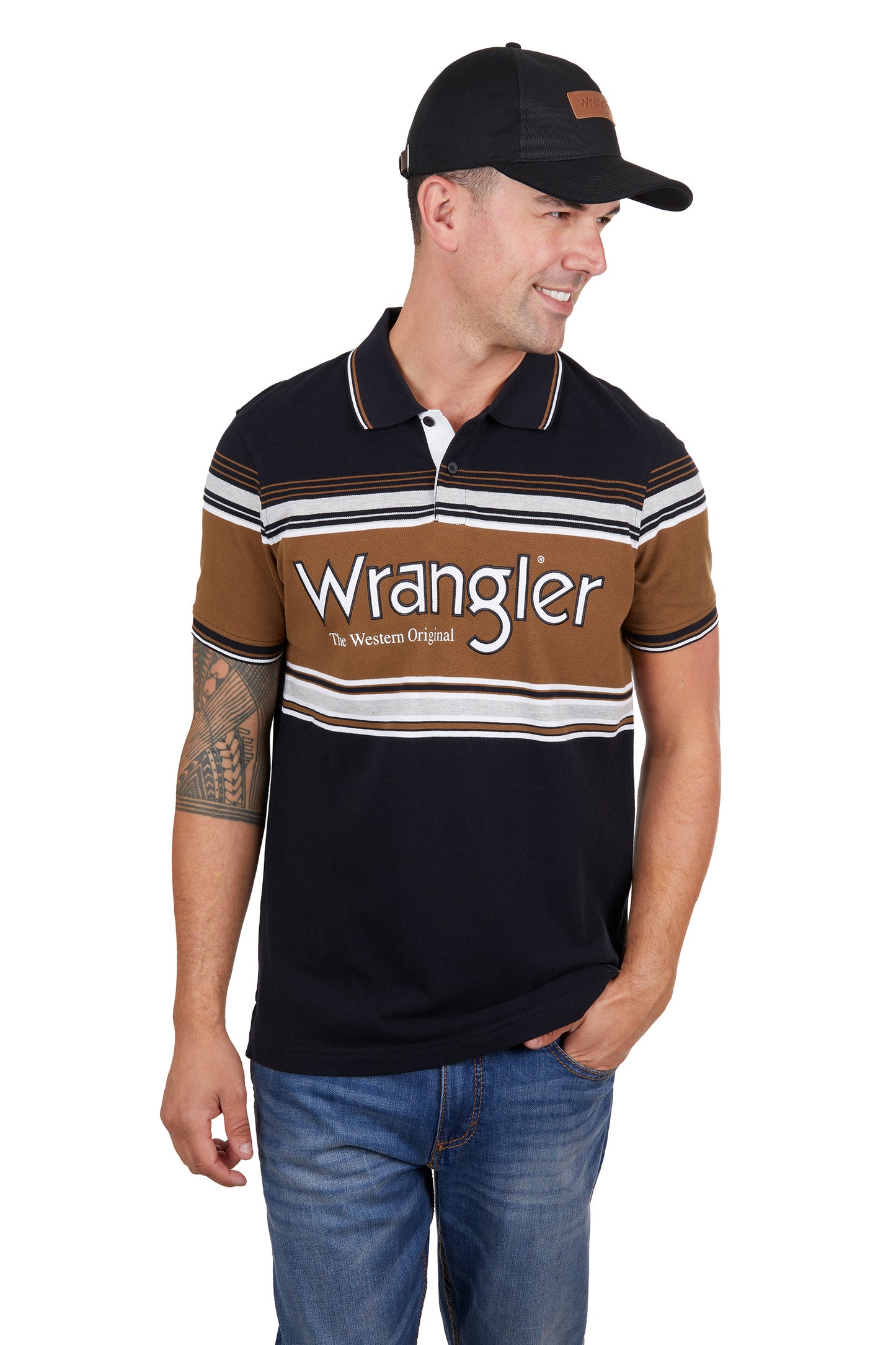 X4S1566183 Wrangler Men's Kane SS Polo Black/Tan