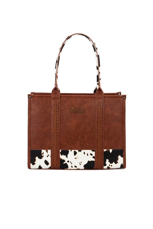X5S2935BAG Wrangler Cow Print Tote Bag Dark Tan