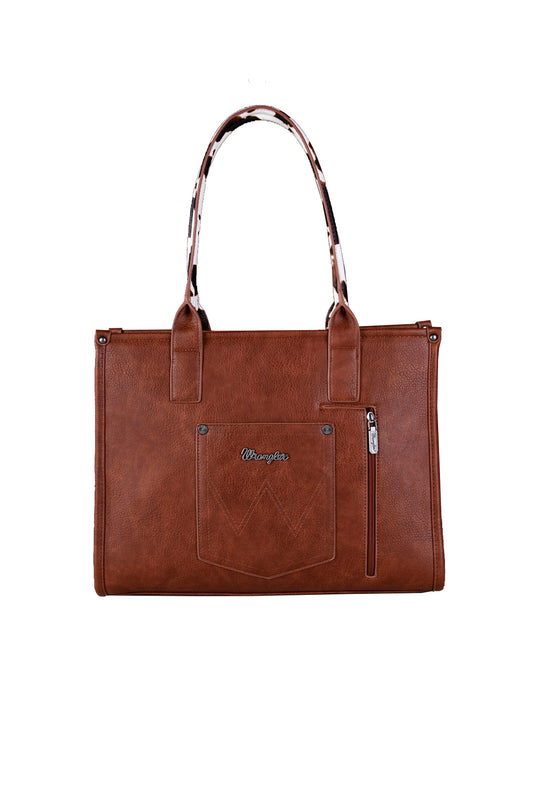 X5S2935BAG Wrangler Cow Print Tote Bag Dark Tan