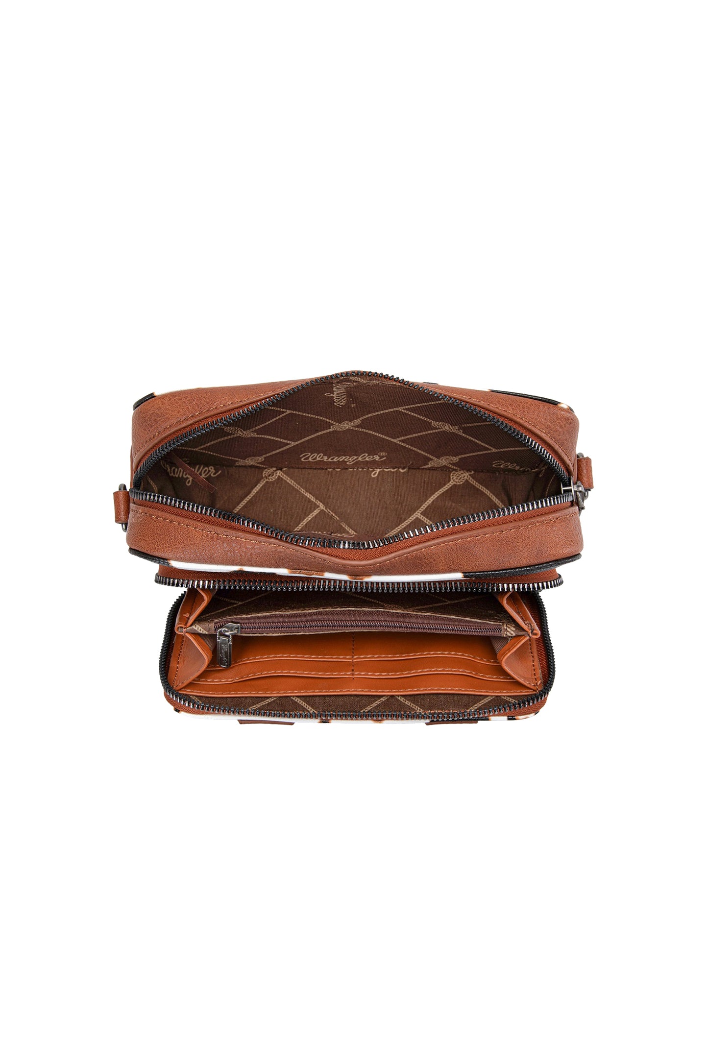 X5S2936BAG Wrangler Cow Print Small Crossbody Bag Dark Tan