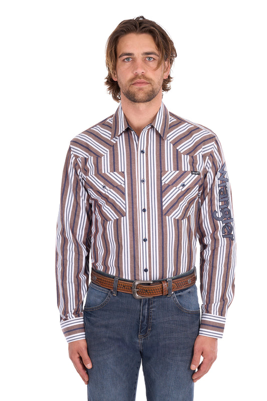 X6S151111659 Wrangler Men's Eli Logo LS Shirt Denim/Tan