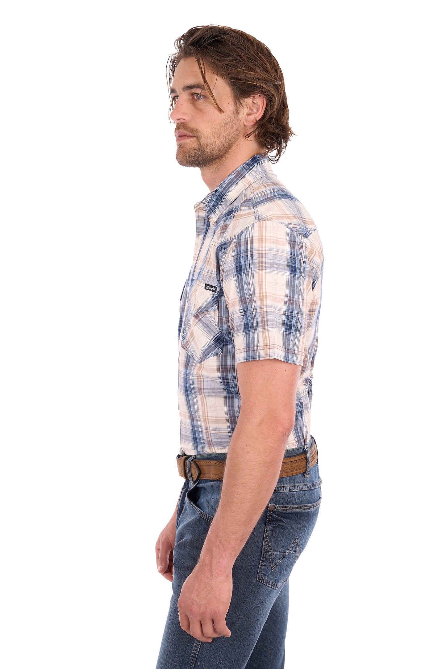 X6S1117672 Wrangler Men's Adrian SS Shirt Navy/Tan