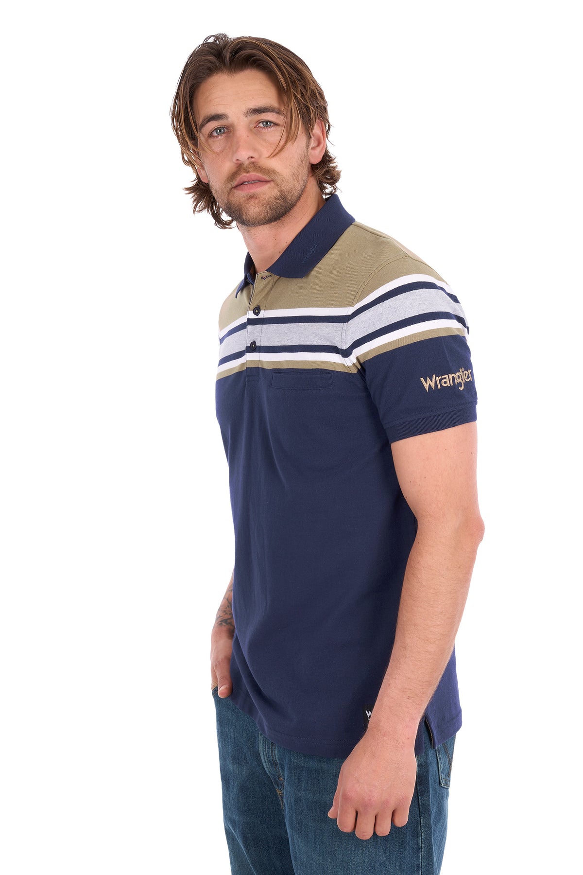 X6S1560678 Wrangler Men's Tyrone 1PKT SS Navy/Tan