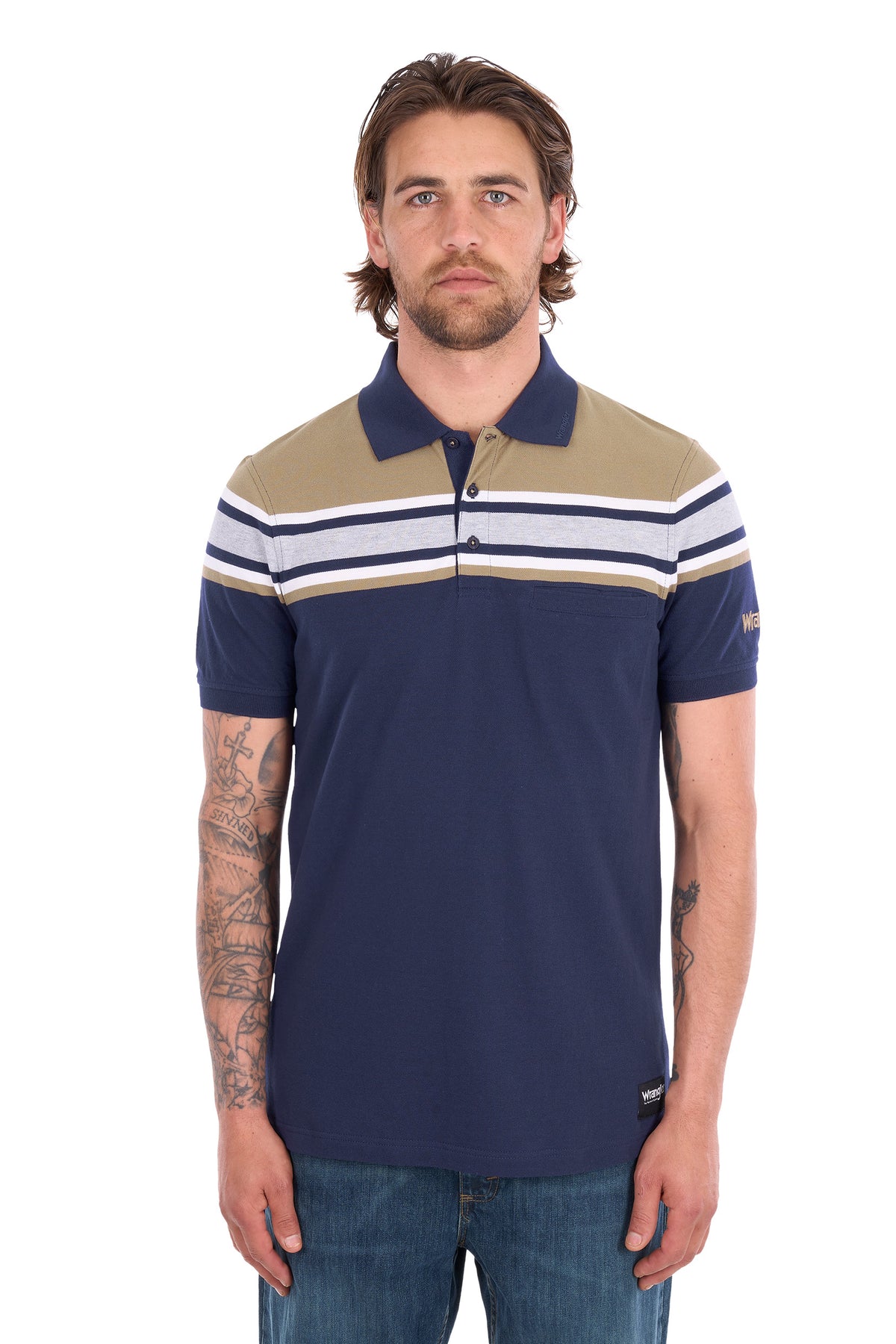 X6S1560678 Wrangler Men's Tyrone 1PKT SS Navy/Tan