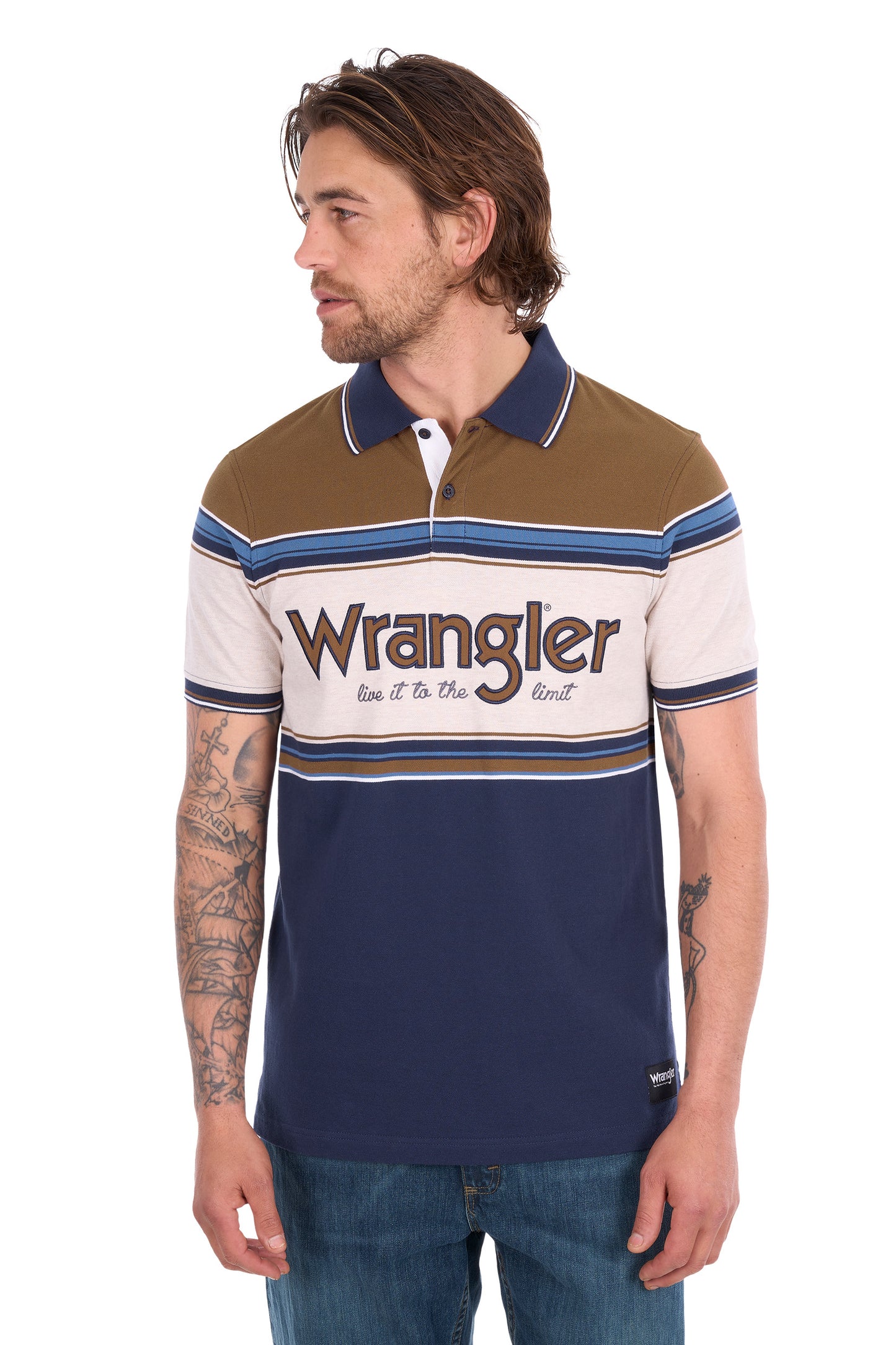 X6S1566675 Wrangler Men's Daniel SS Polo Navy/Tan