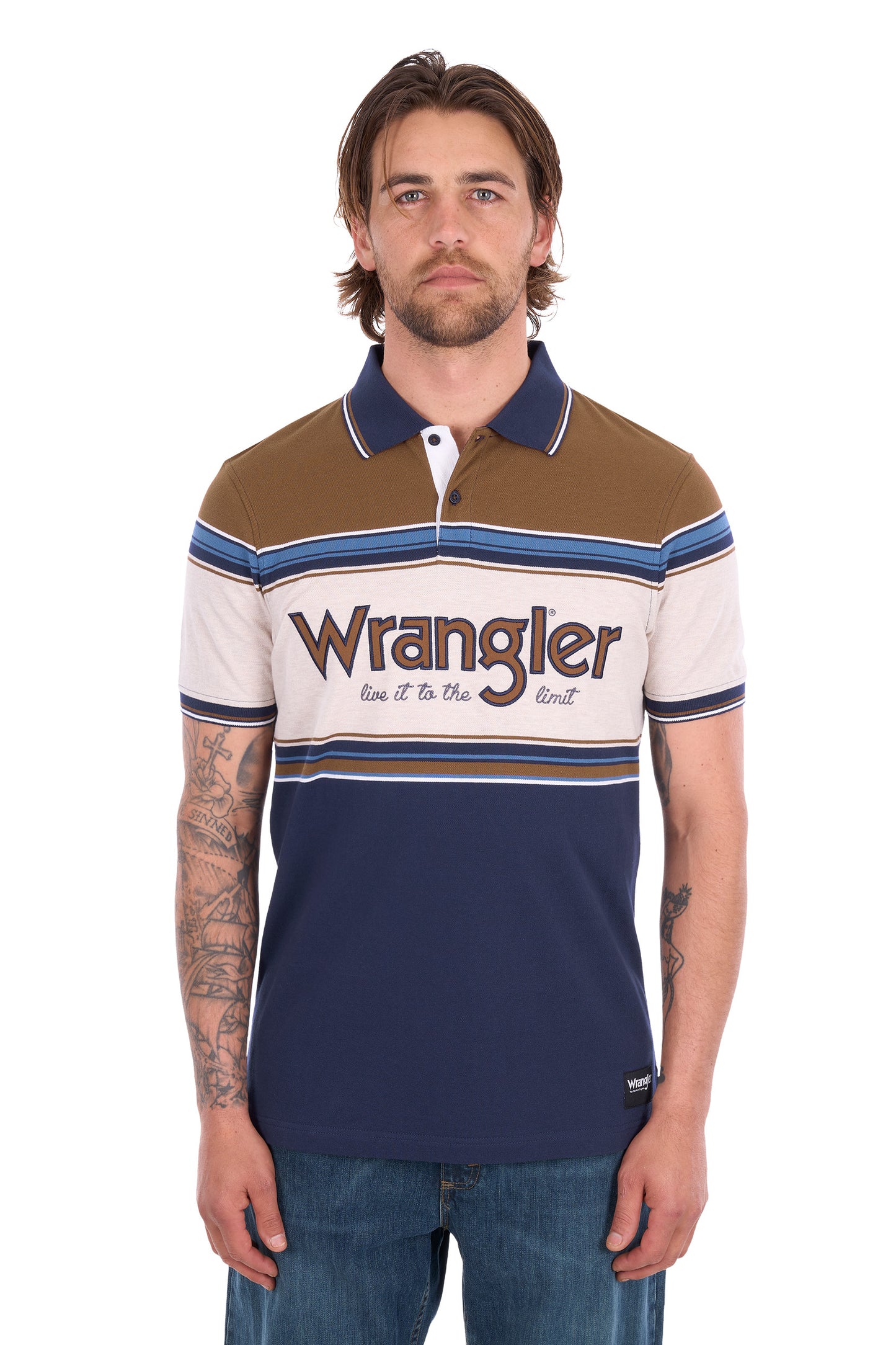 X6S1566675 Wrangler Men's Daniel SS Polo Navy/Tan