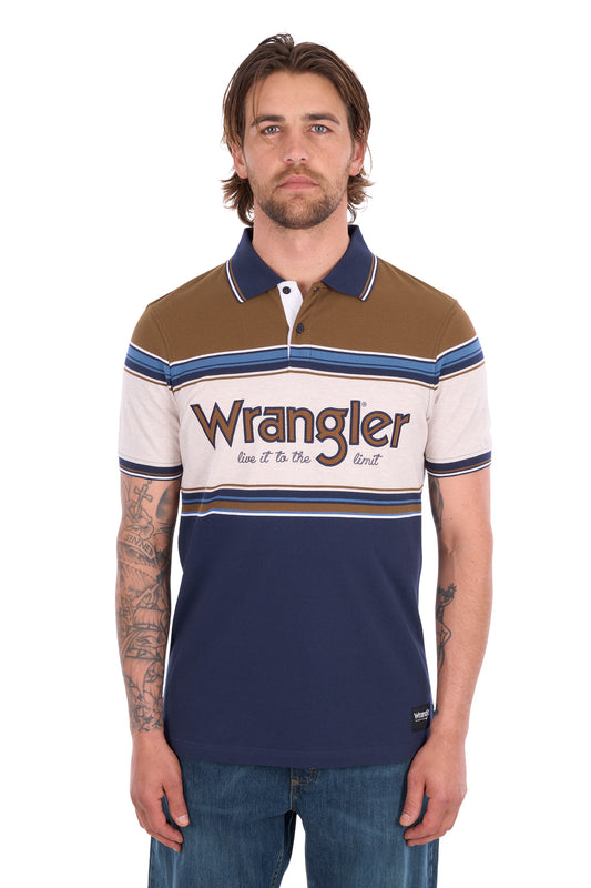 X6S1566675 Wrangler Men's Daniel SS Polo Navy/Tan