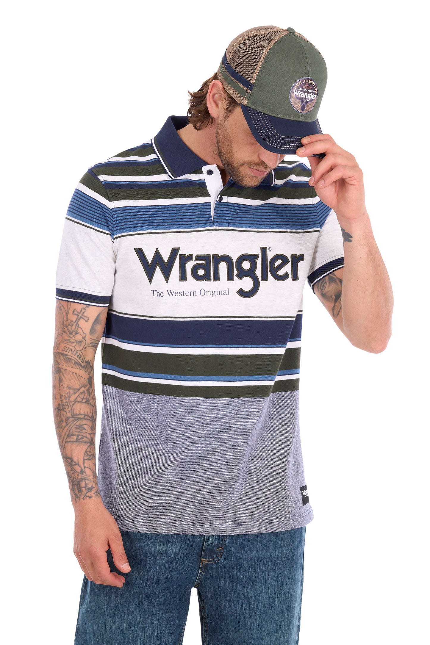 X6S1566676 Wrangler Men's Henry SS Polo Navy/Cypress