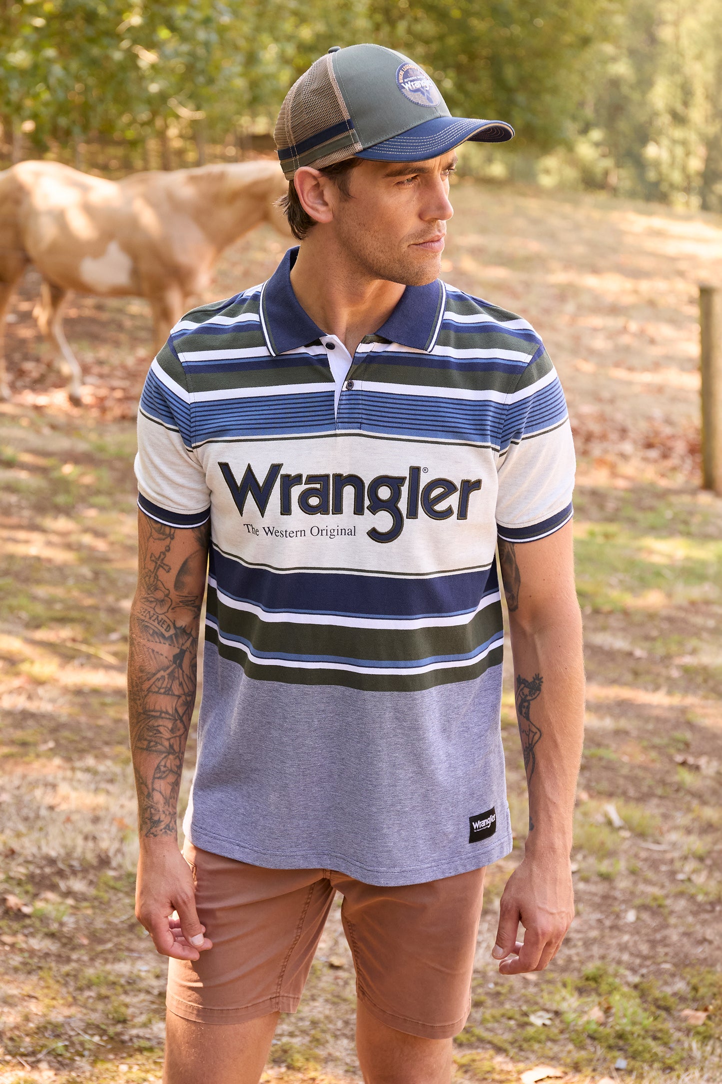 X6S1566676 Wrangler Men's Henry SS Polo Navy/Cypress