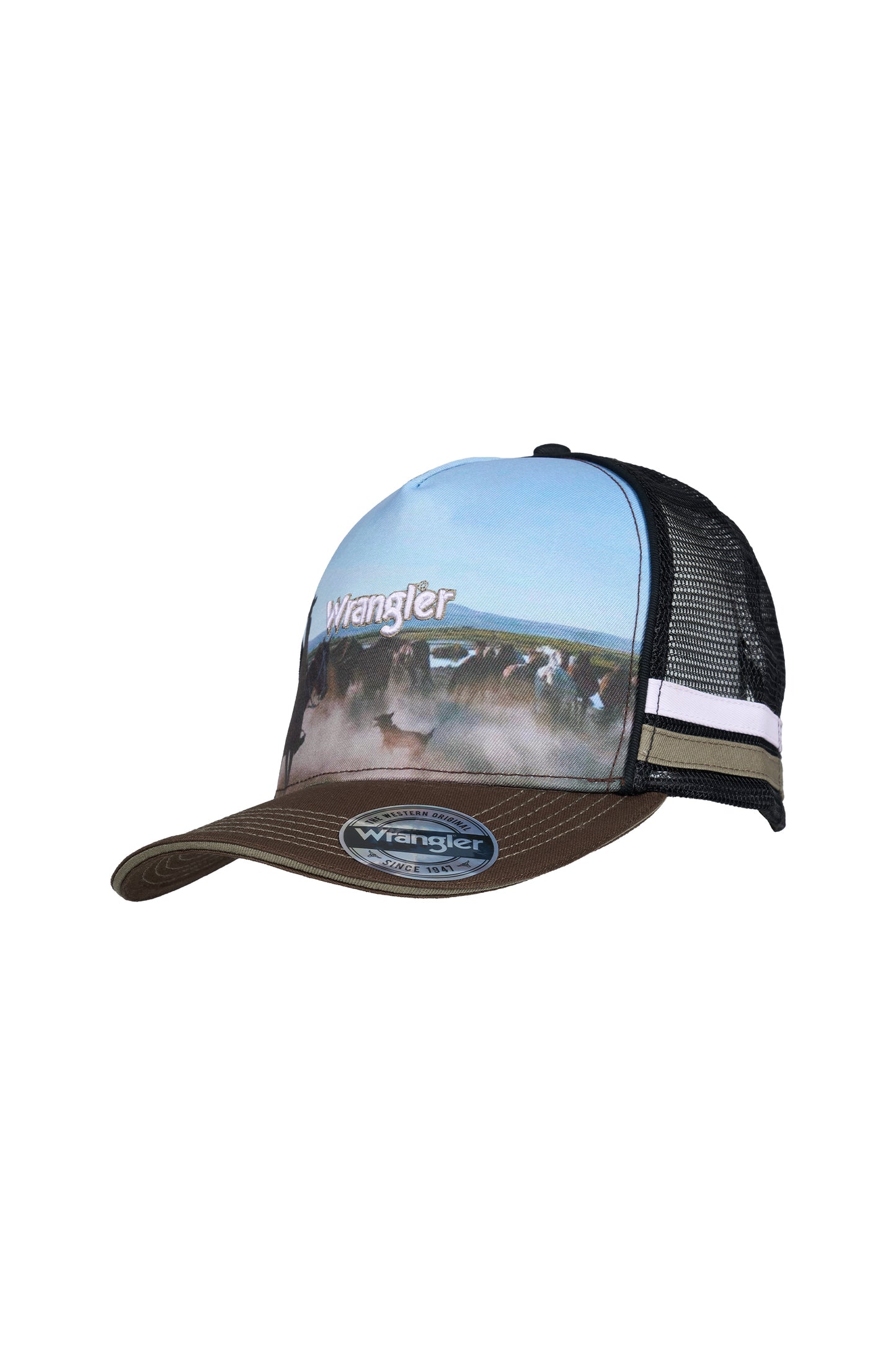 X6S1951CAP Wrangler Men's  Even HP Trucker Cap Dark Tan/Multi