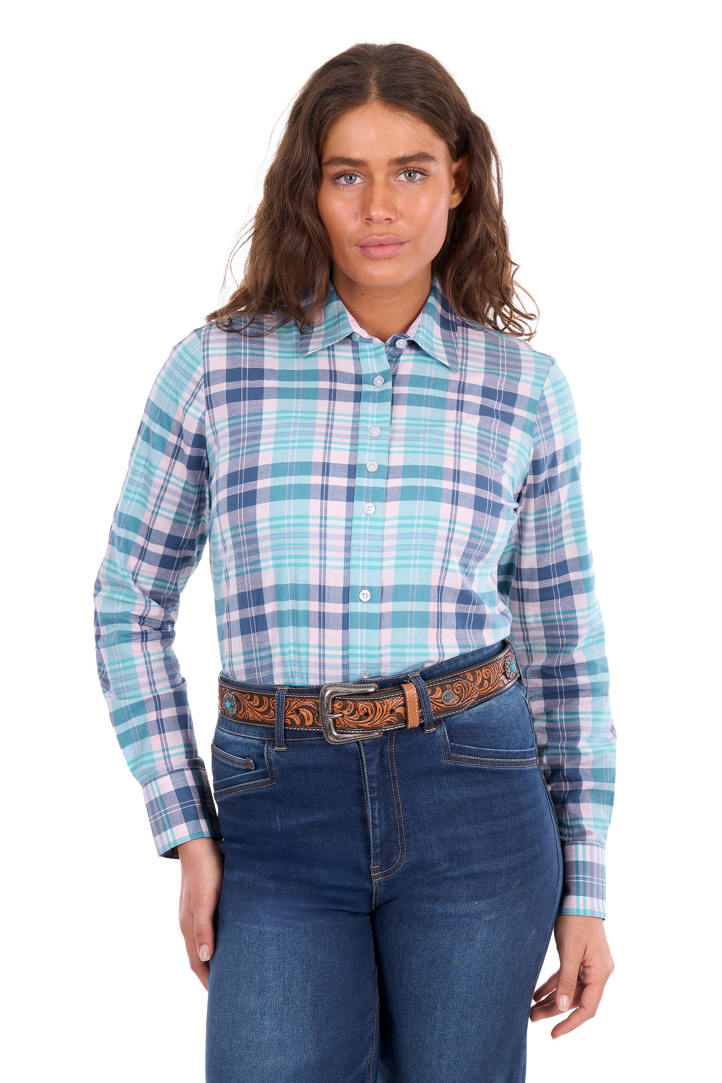 X6S2100607 Wrangler Women's Luisa LS Shirt Teal/Pink