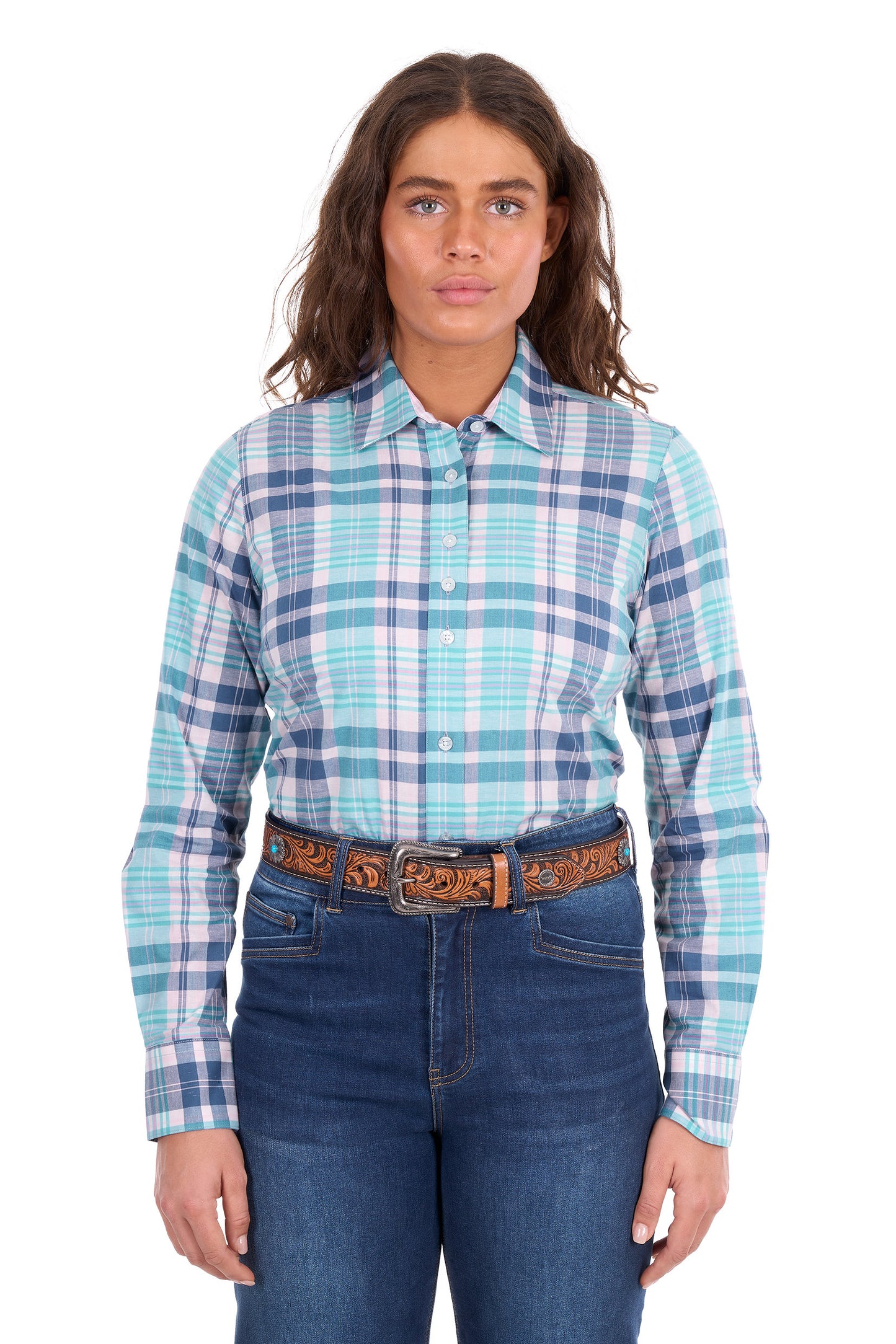 X6S2100607 Wrangler Women's Luisa LS Shirt Teal/Pink