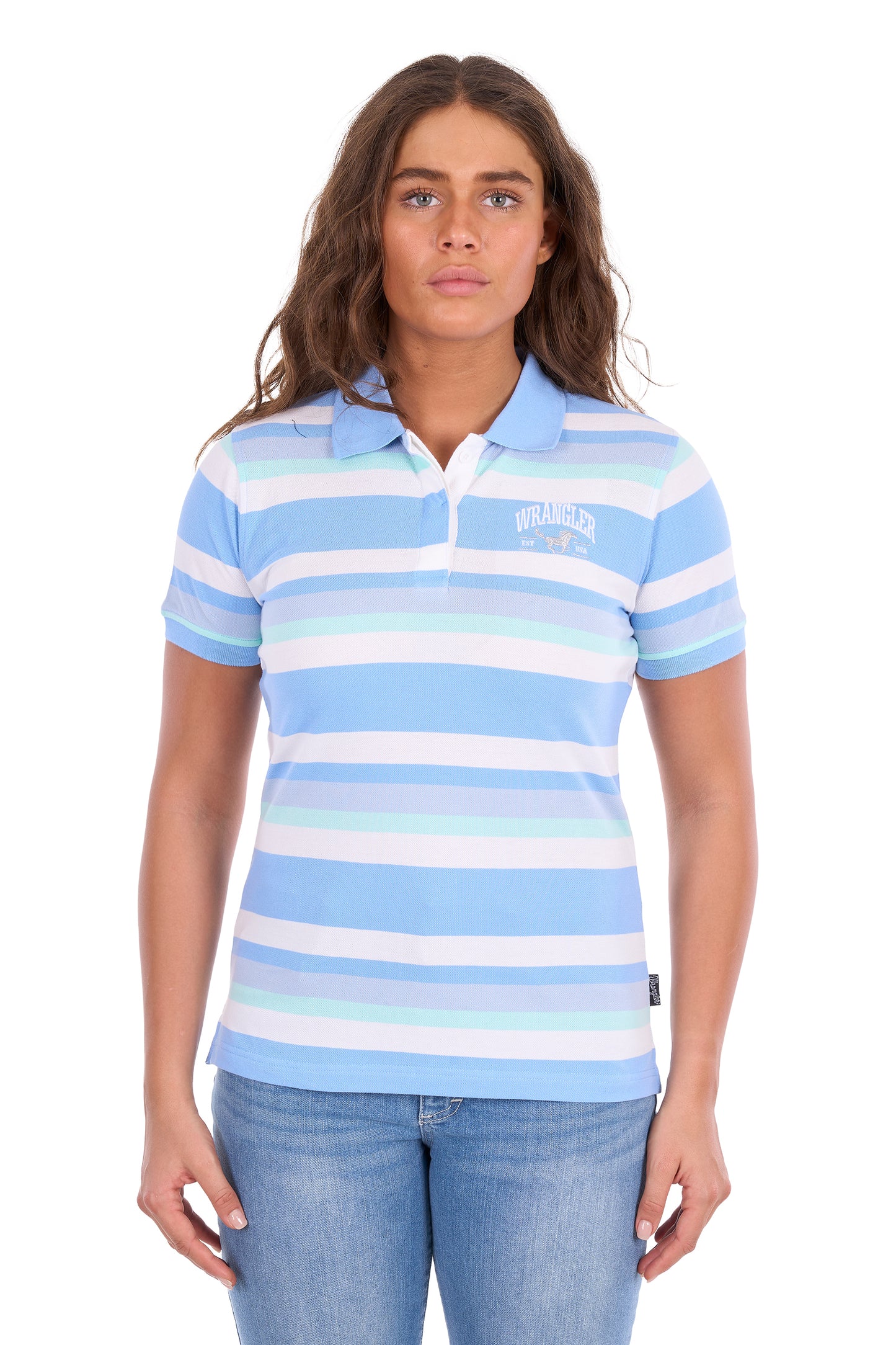 X6S2514625 Wrangler Women's Sloan SS Polo Blue/Mint