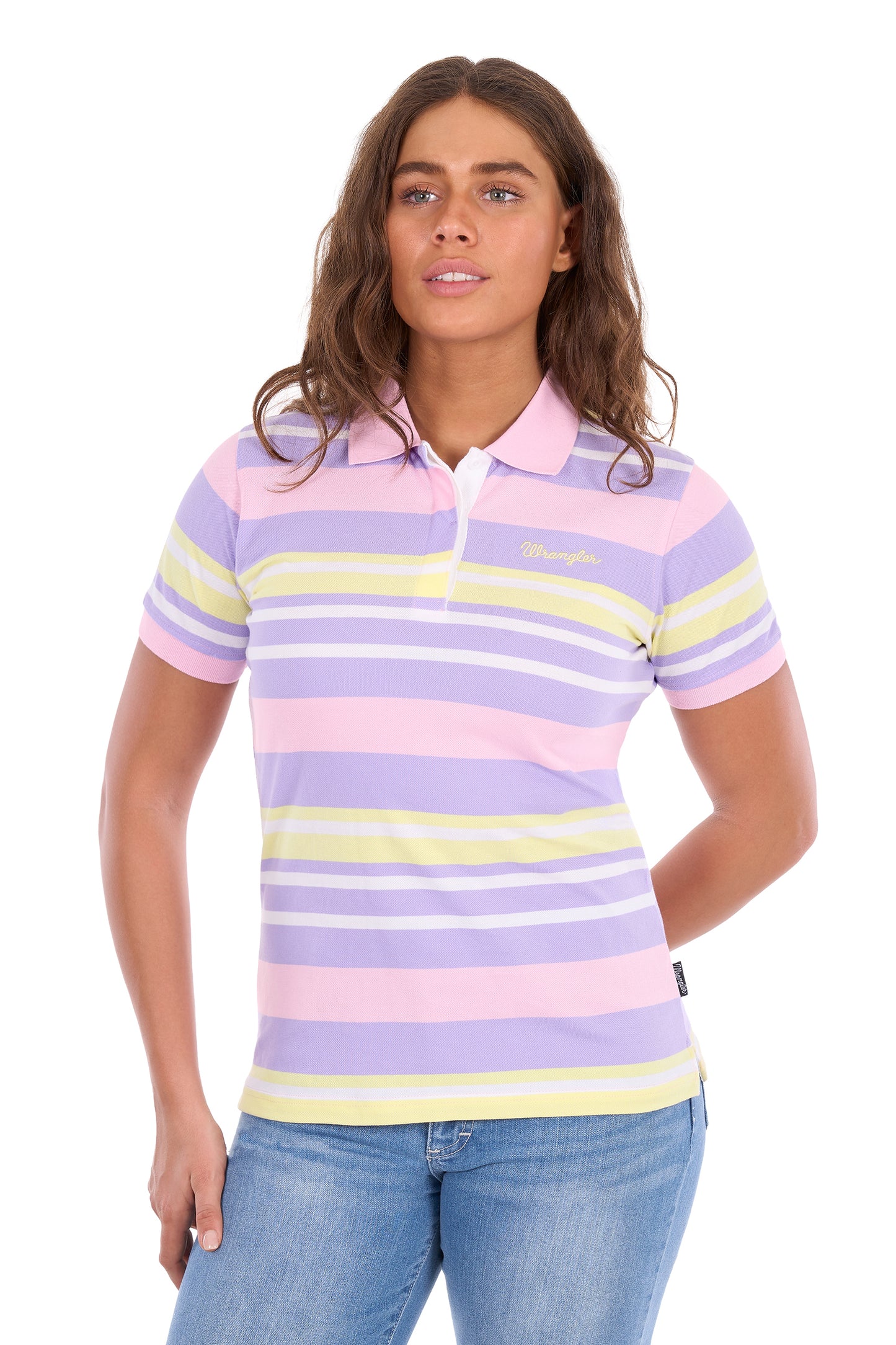 X6S2514626 Wrangler Women's Quinn SS Polo Lavender/Yellow