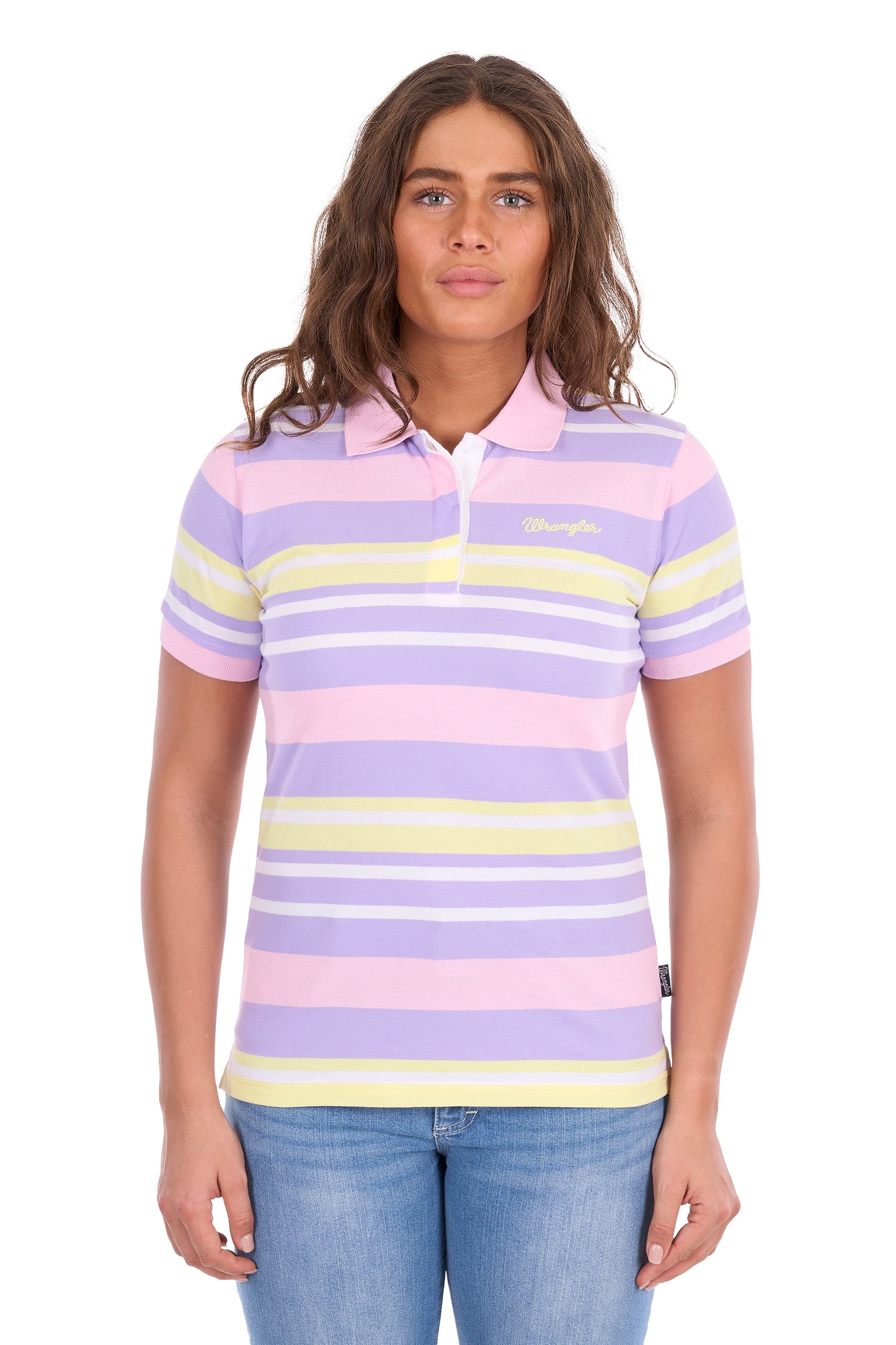 X6S2514626 Wrangler Women's Quinn SS Polo Lavender/Yellow
