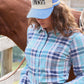 X6S2943CAP Wrangler Women's Josie HP Trucker Cap Cream/Light Blue