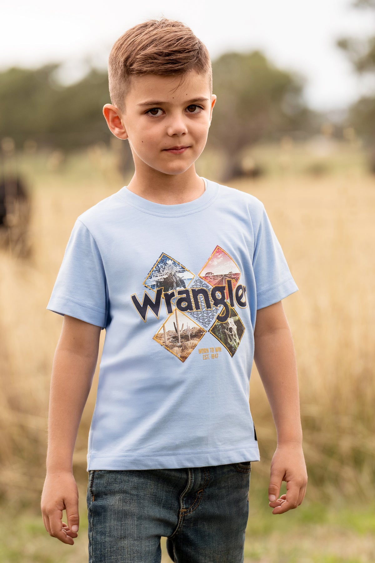 X6S3557688 Wrangler Boy's Mark SS Tee Light Blue