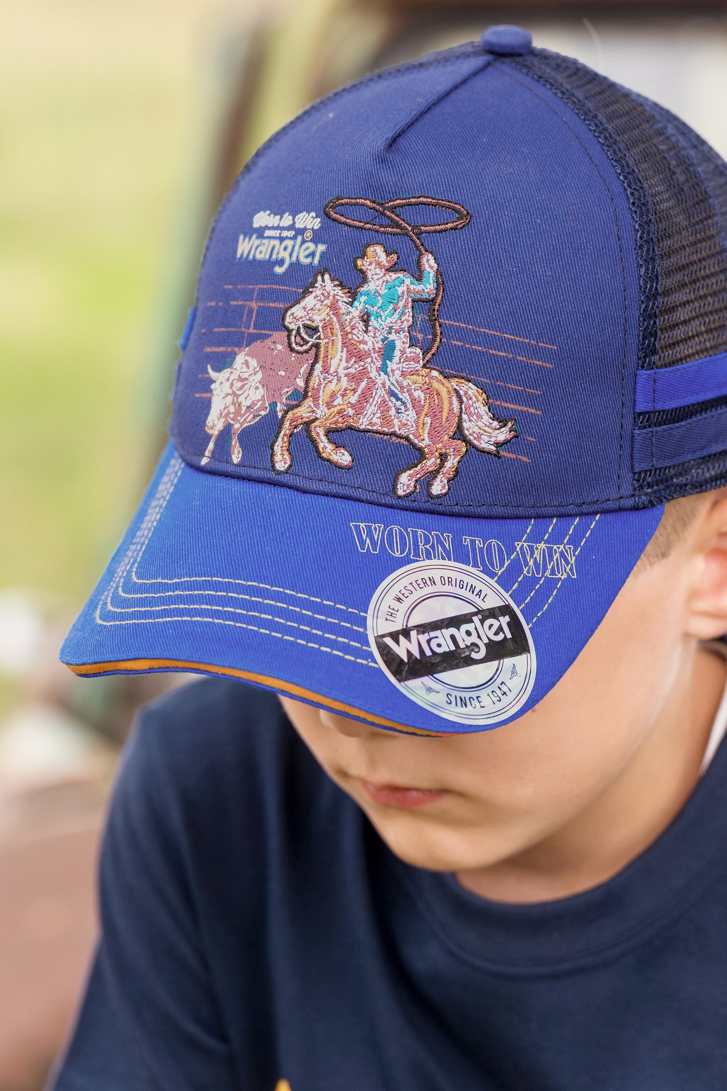 X6S3946CAP Wrangler Boy's Abe Trucker Cap Navy/Blue