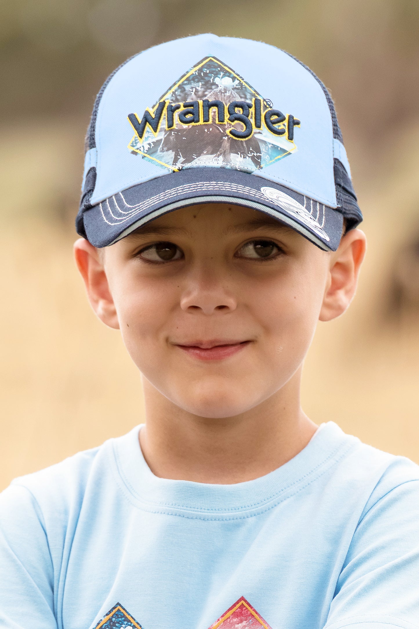 X6S3947CAP Wrangler Boy's Bruno Trucker Cap LT Blue/Navy