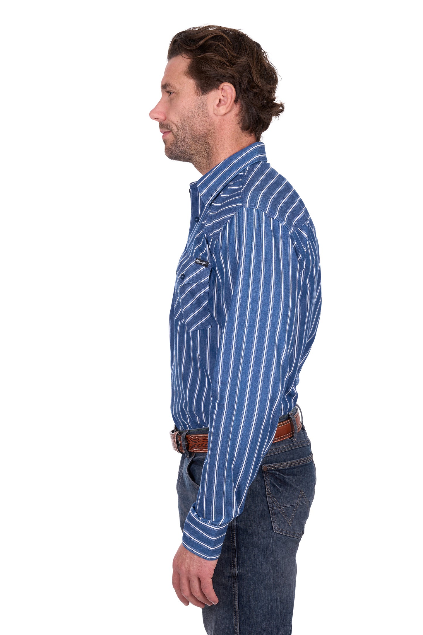 X6W1111487 Wrangler Men's Roy LS Shirt Denim/White