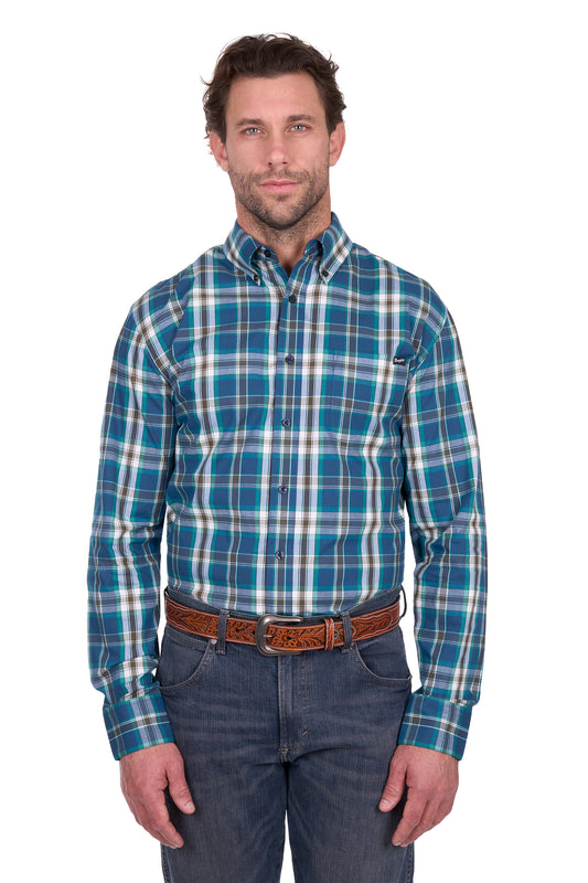 X6W1115491 Wrangler Men's Erik LS Shirt Blue/Cypress