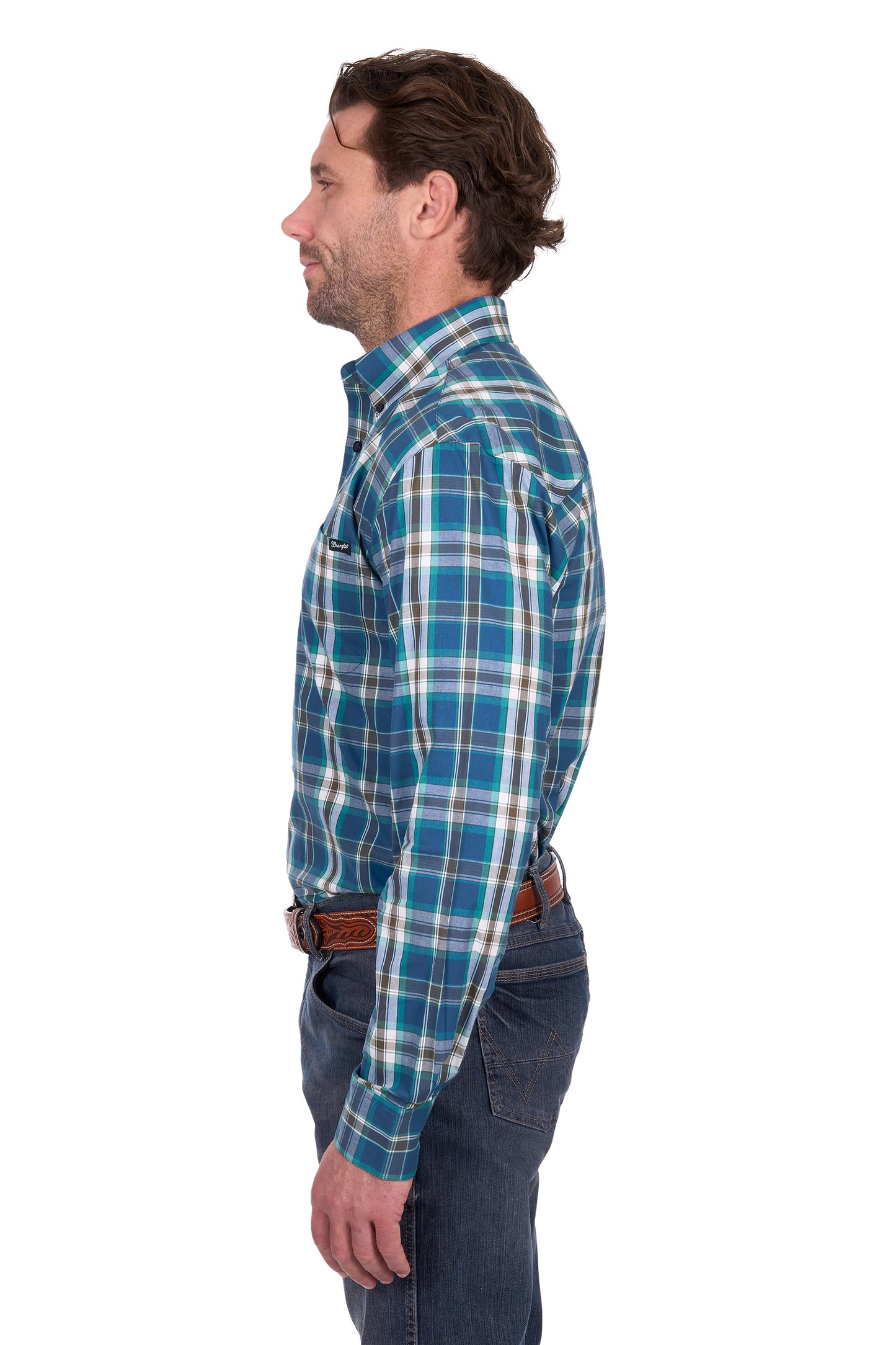 X6W1115491 Wrangler Men's Erik LS Shirt Blue/Cypress