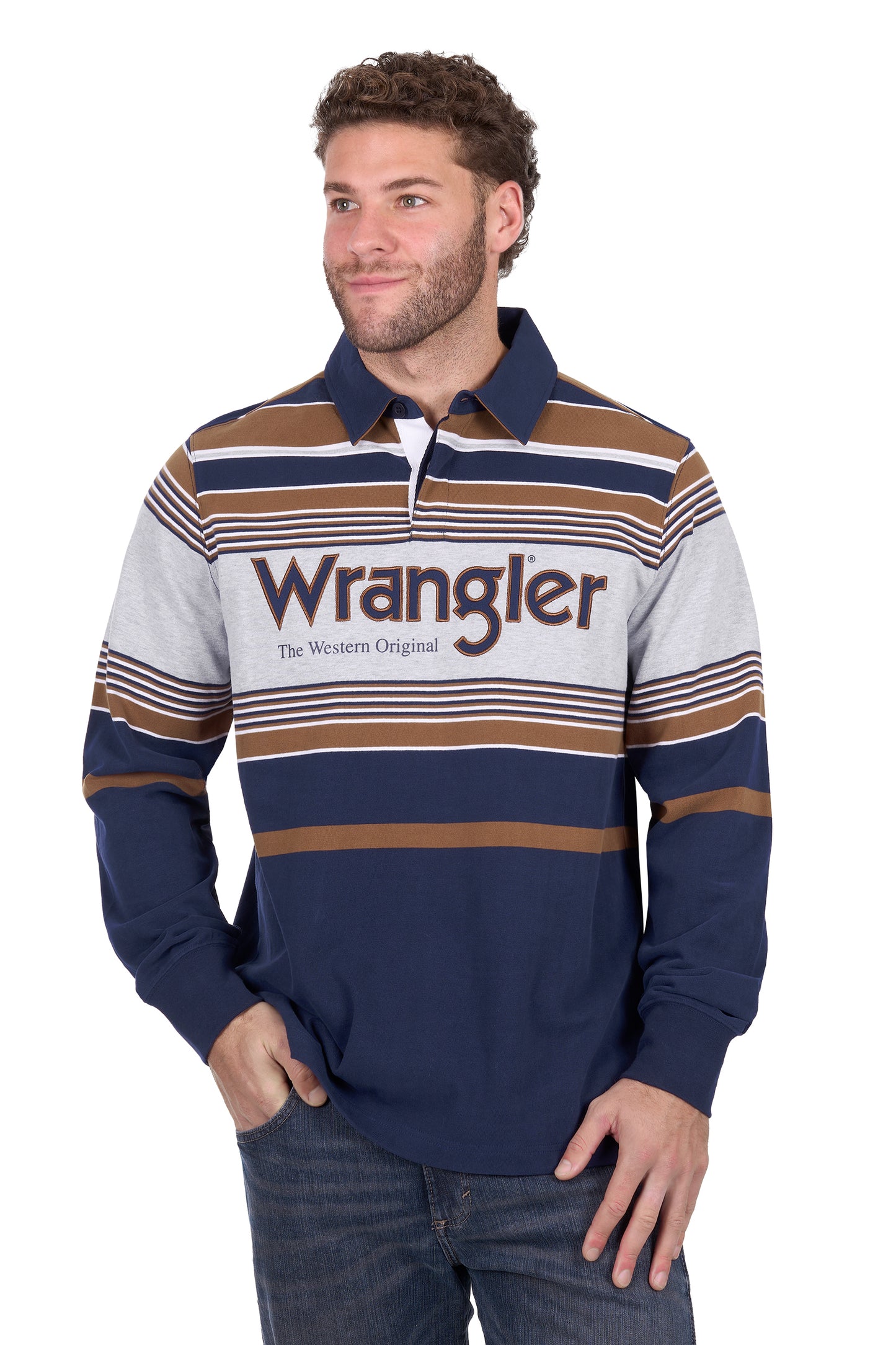 X6W1552501 Wrangler Men's Federick Rugby Navy/Tan