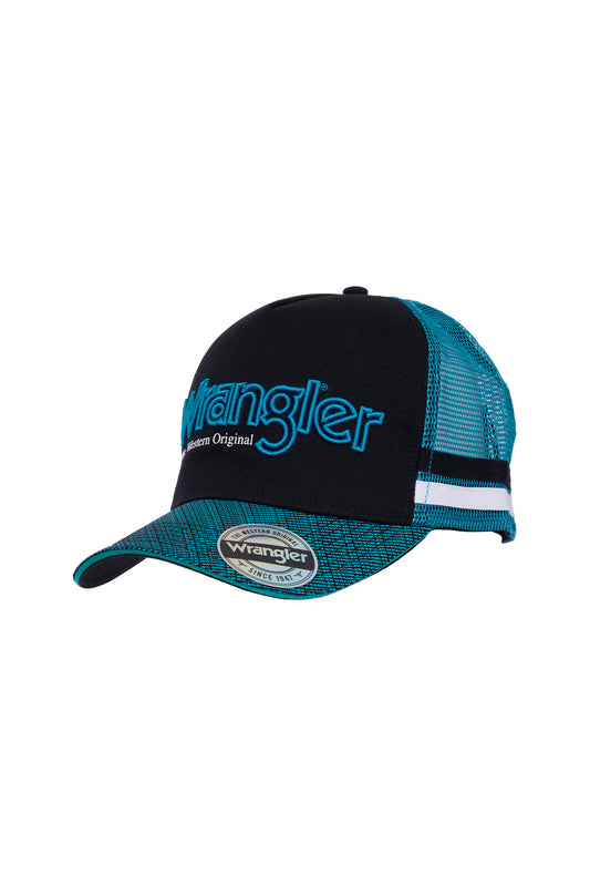 X6W1949CAP Wrangler Men's Dennis HP Trucker Cap Black/Teal