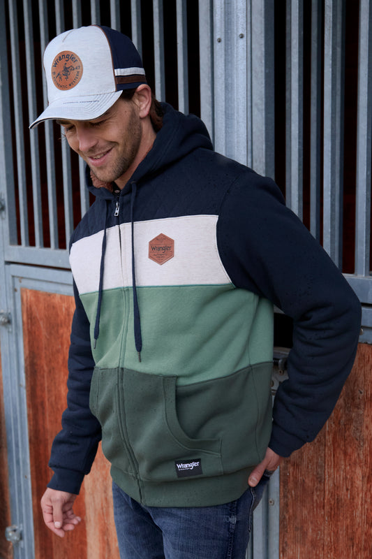 X6W1952CAP Wrangler Men's Steve HP Trucker Cap Oat Marle/Navy