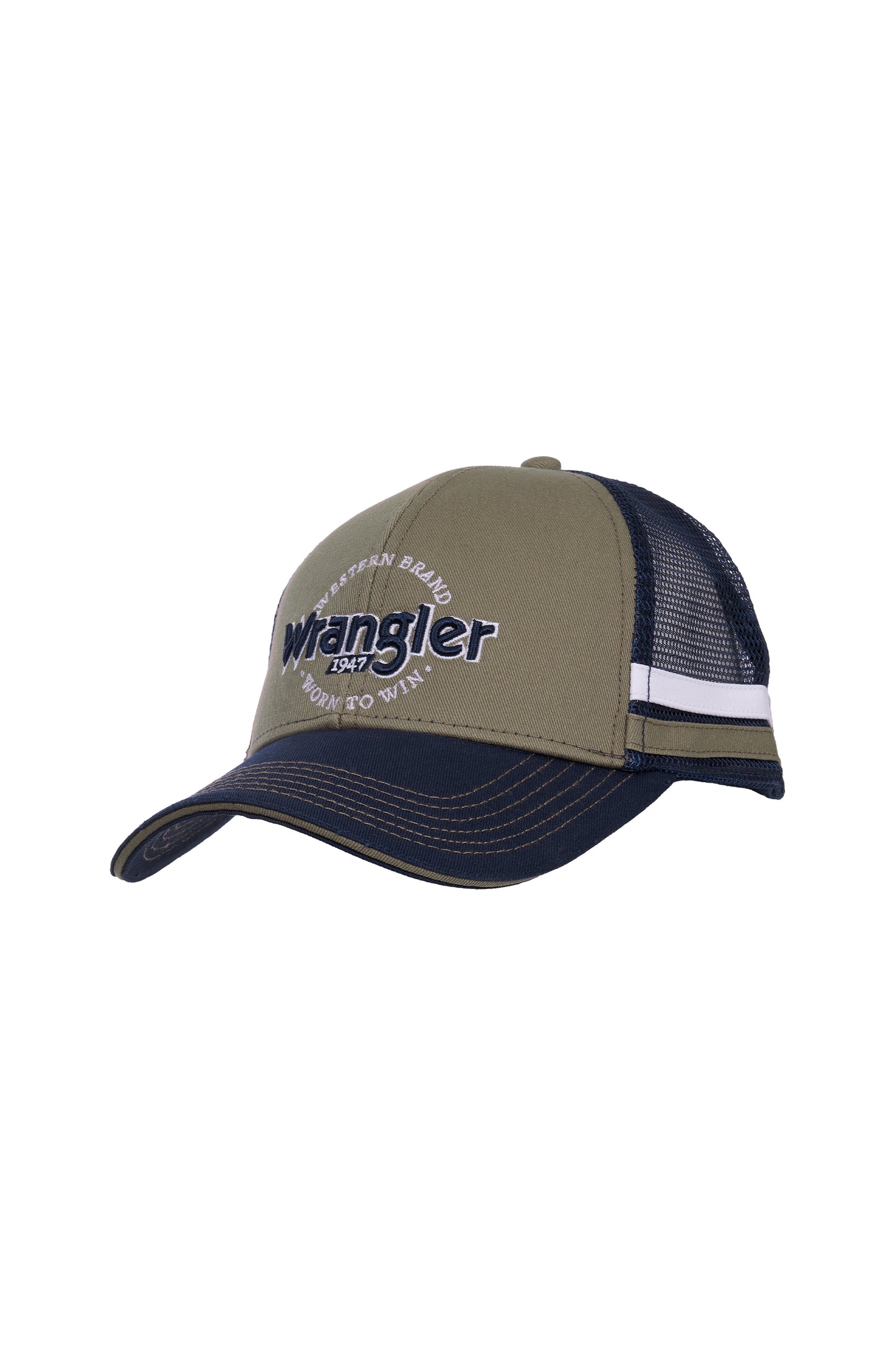 X6W1954CAP Wrangler Men's Cole HP Trucker Cap Tan/Navy