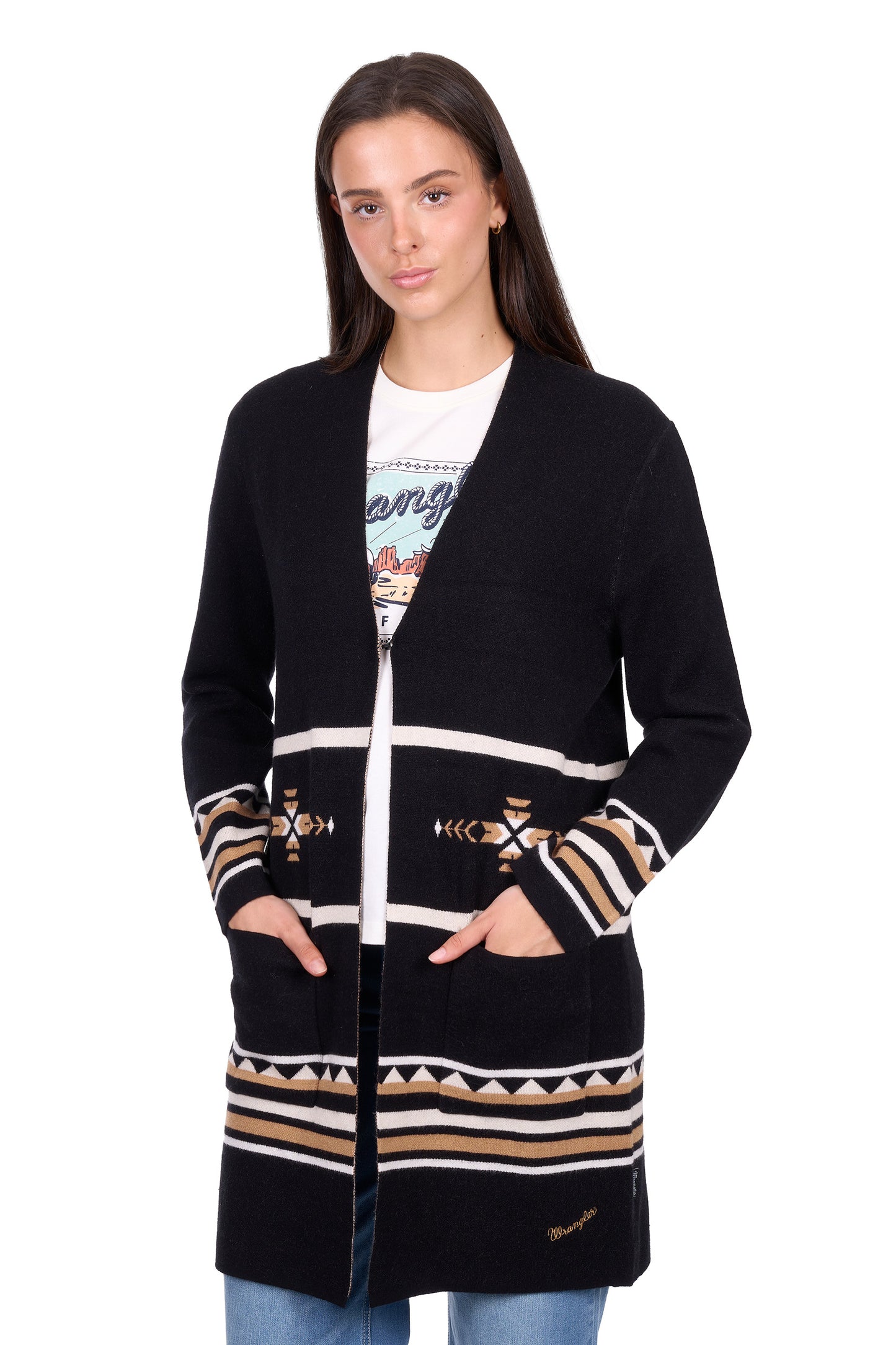X6W2533575  Wrangler Women's Fiona Cardigan Black/Tan