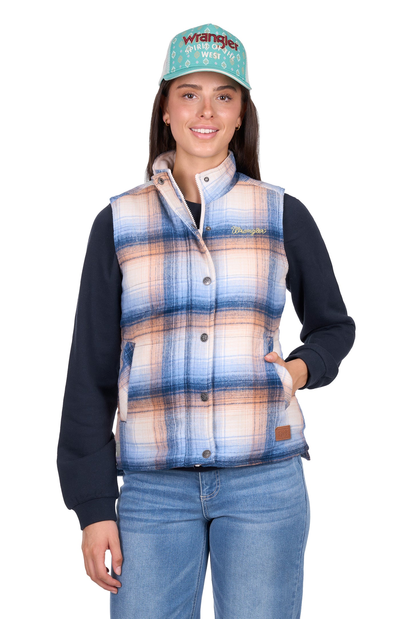X6W2694566 Wrangler Women's Darla Vest Blue/Clay