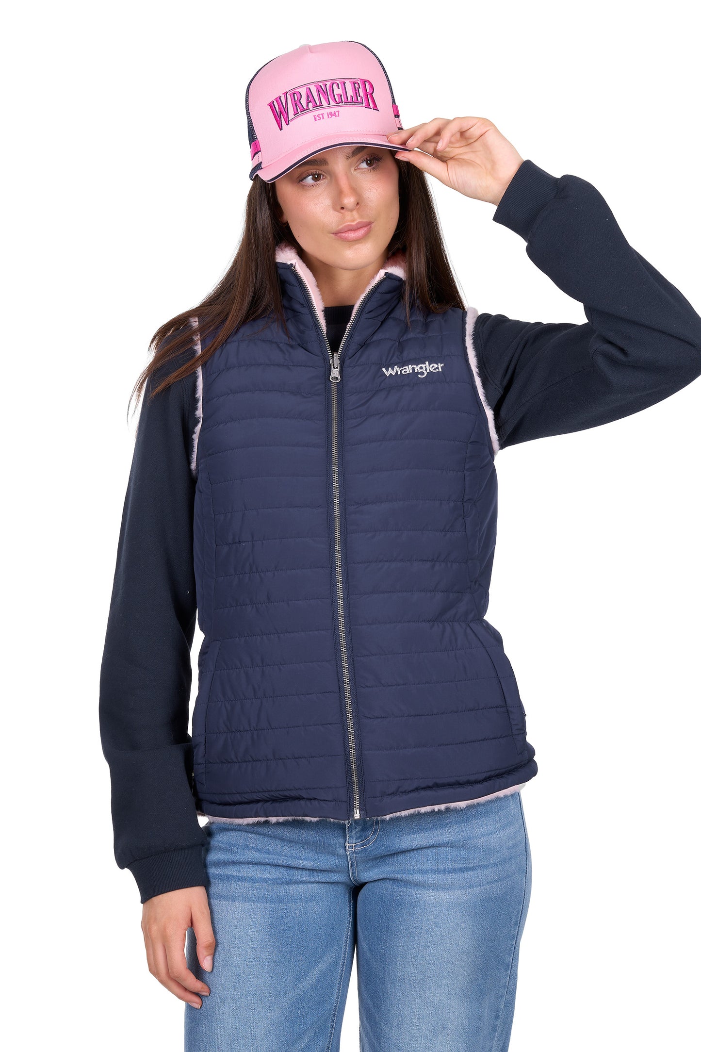 X6W2694573 Wrangler Women's Marta Reversible Vest Navy/Pink