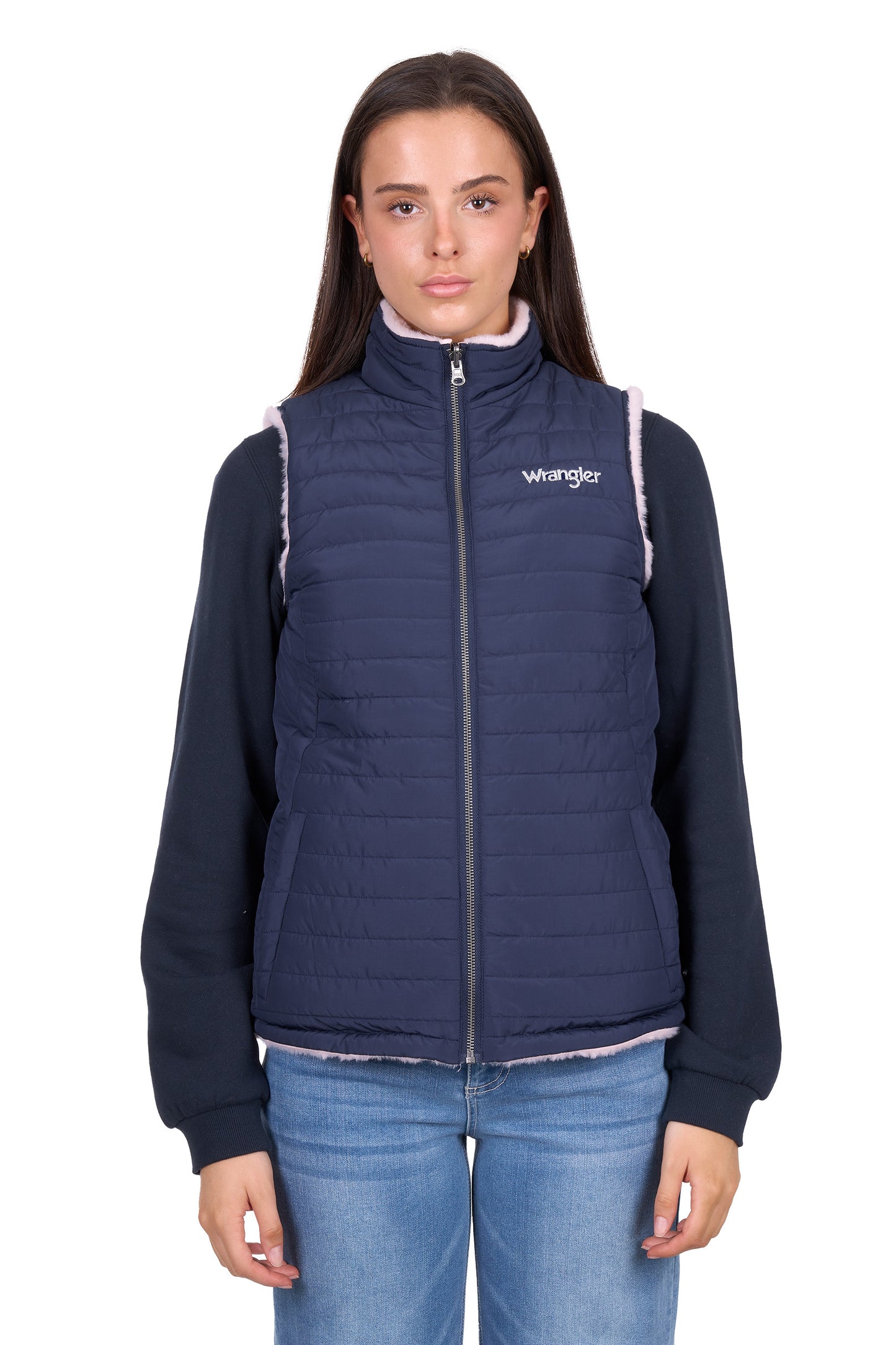 X6W2694573 Wrangler Women's Marta Reversible Vest Navy/Pink
