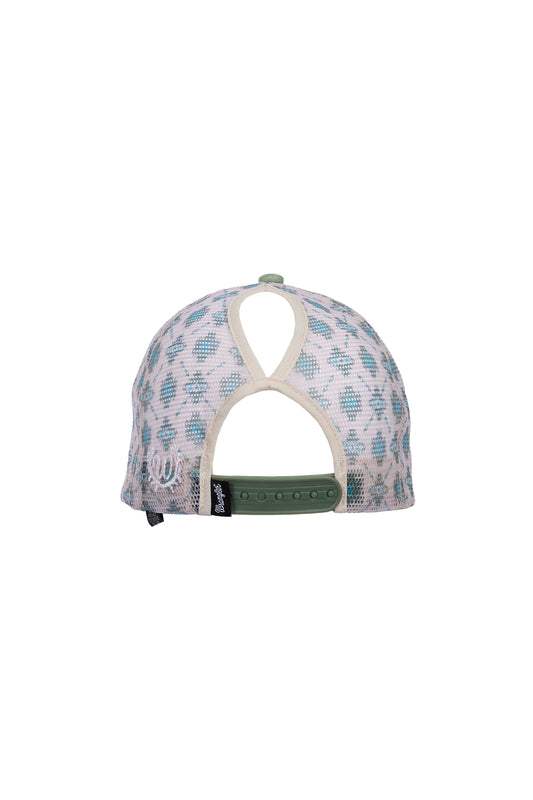 X6W2935CAP Wrangler Women's Nat HP Ponytail Truck Cap Sage/Off  White
