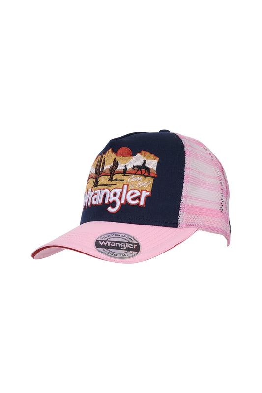 X6W2938CAP Wrangler Women's Darla HP Ponytail Truck Cap Navy/Pink