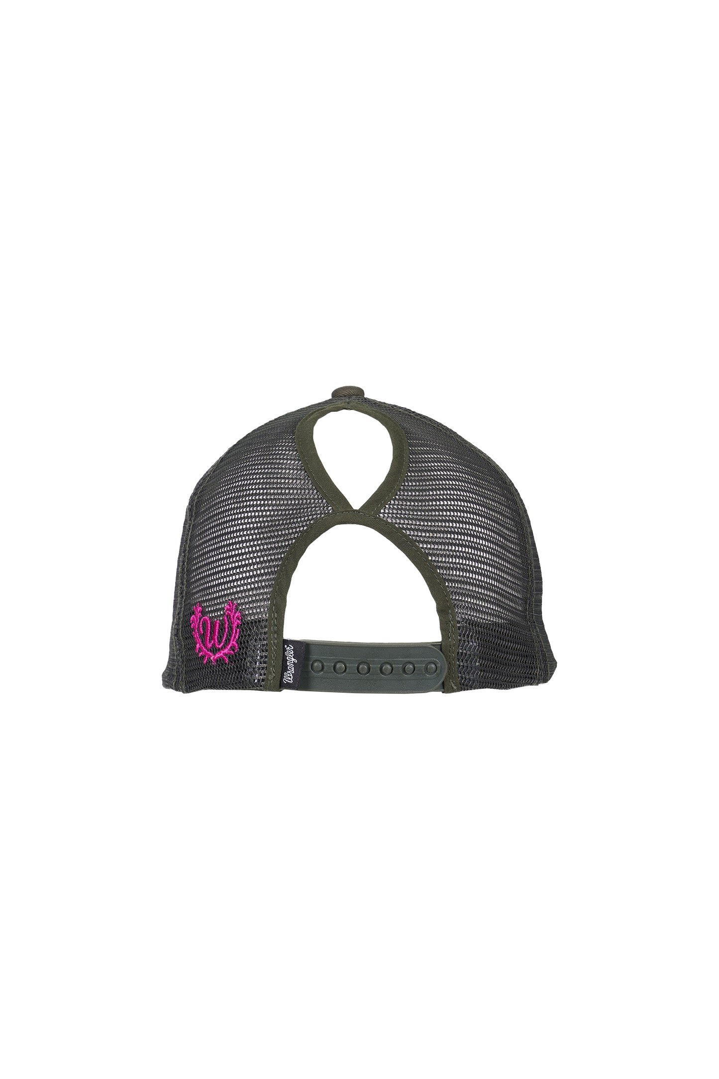 X6W2939CAP Wrangler Women's Erinn HP Ponytail Truck Cap Olive/Pink