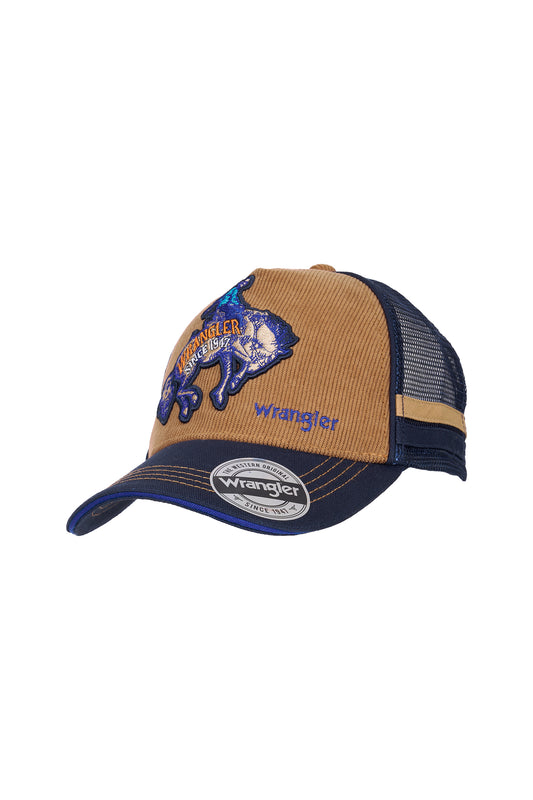 X6W3952CAP  Wrangler Kid's Conner Trucker Cap Tan/Navy
