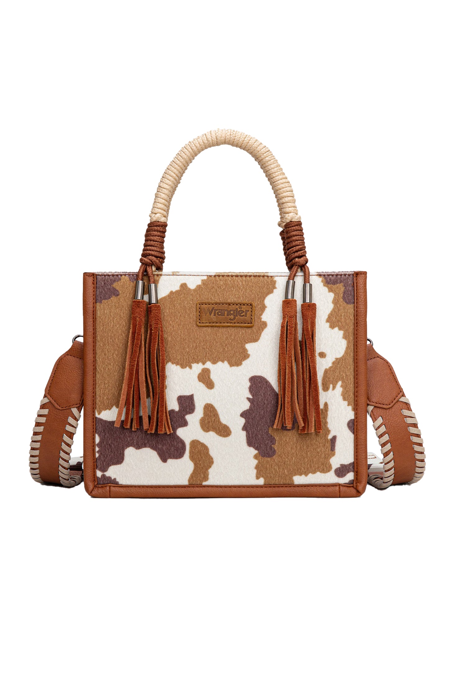 X6W4901BAG Wrangler Cow Print Tassel Crossbody Bag