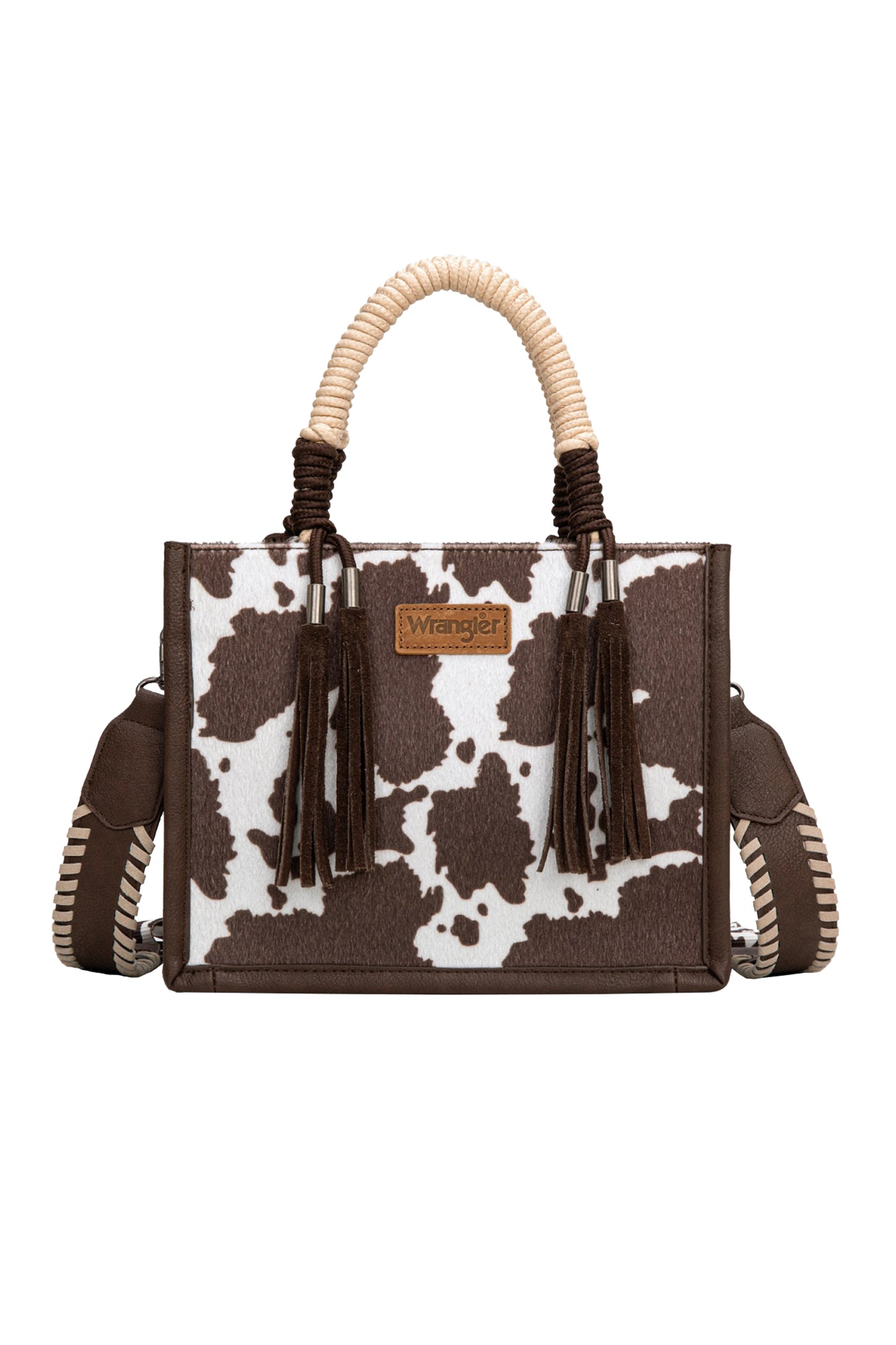 X6W4901BAG Wrangler Cow Print Tassel Crossbody Bag
