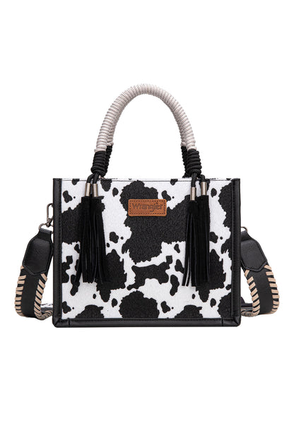 X6W4901BAG Wrangler Cow Print Tassel Crossbody Bag