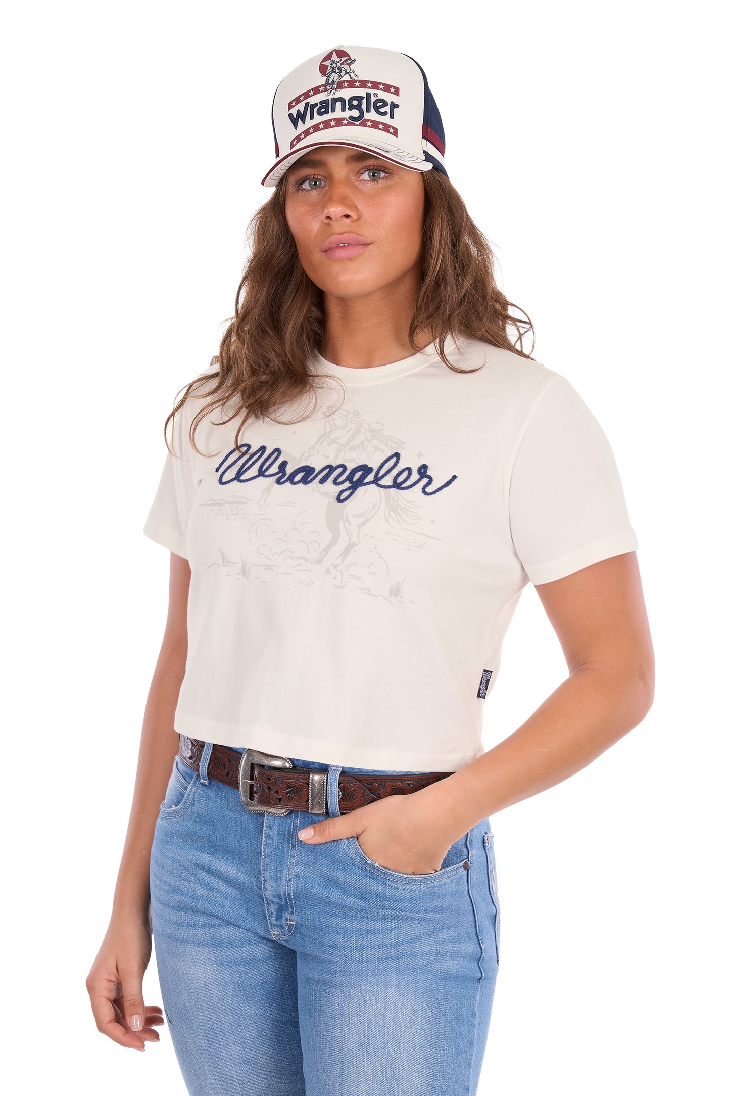 XCP2596647 Wrangler Women's Cindy Crop SS Team Cream