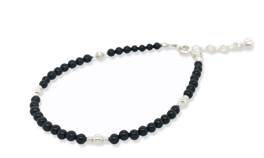 BB0302 MCJ Fine Black Agate Beaded Bracelet