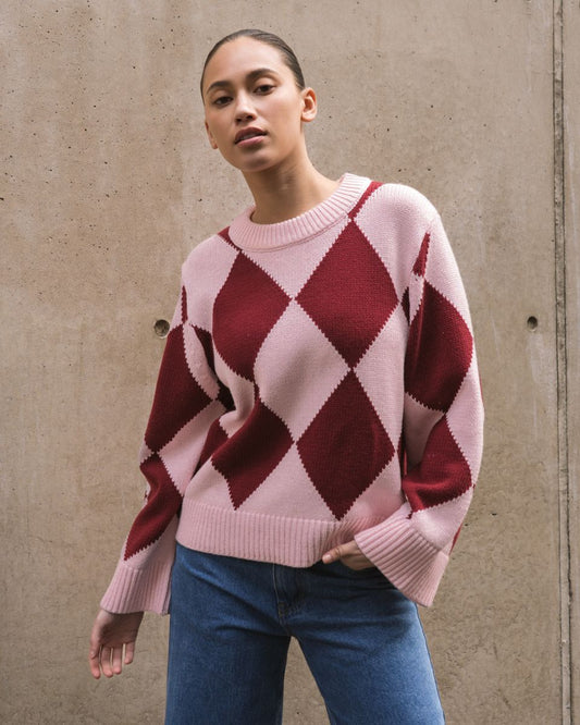 TF10771  Checkered Knit Pink