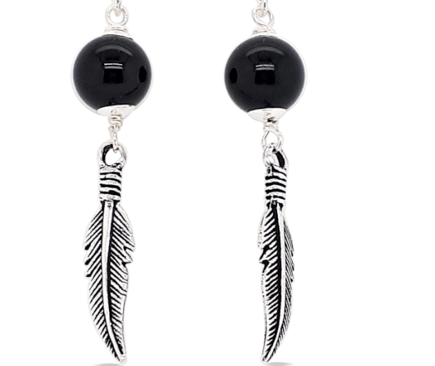 EB0758 MCJ Black Feather Dangle Earrings