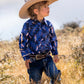 P1S5102480 Pure Western Girl's Blue LS Feathered Shirt
