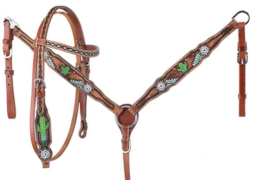 7080 Showman Western Bridle and Breastplate Cactus Pony