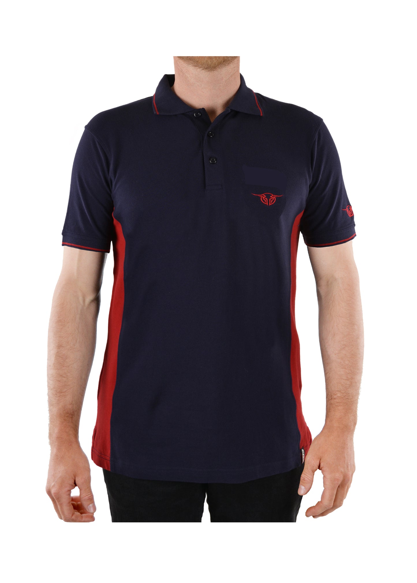 B1S1520081 Bullzye Men's Splice Polo Navy/Red