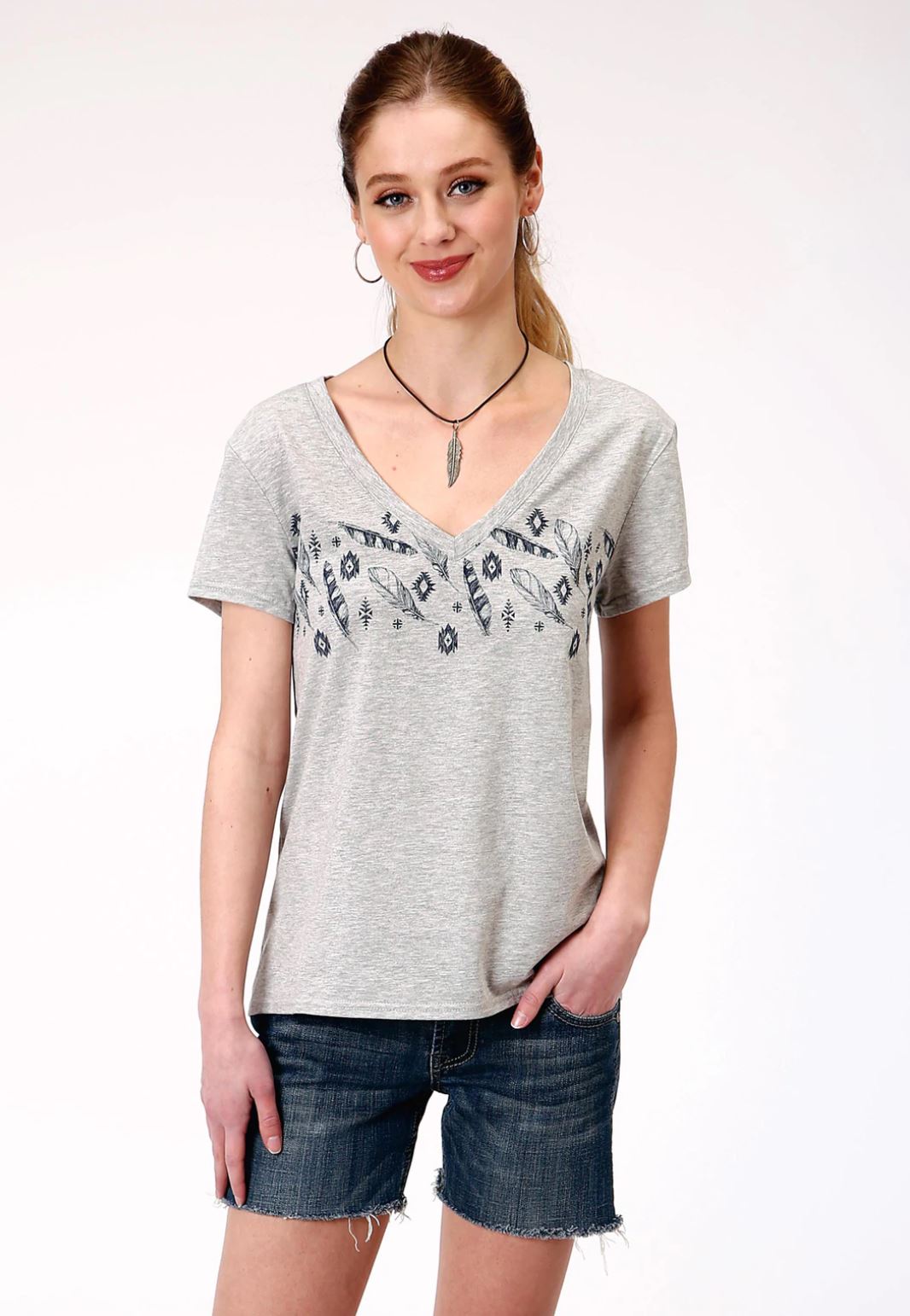 3-39-513-2068 Roper Women's Five Star Collection Tee Solid Grey